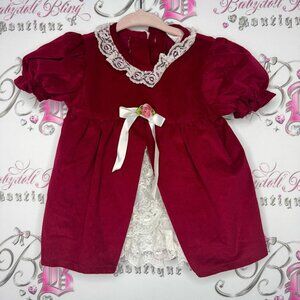 Jilly dress velvet velour style fabric rose bud ribbonn lace christmas 🎄 baby